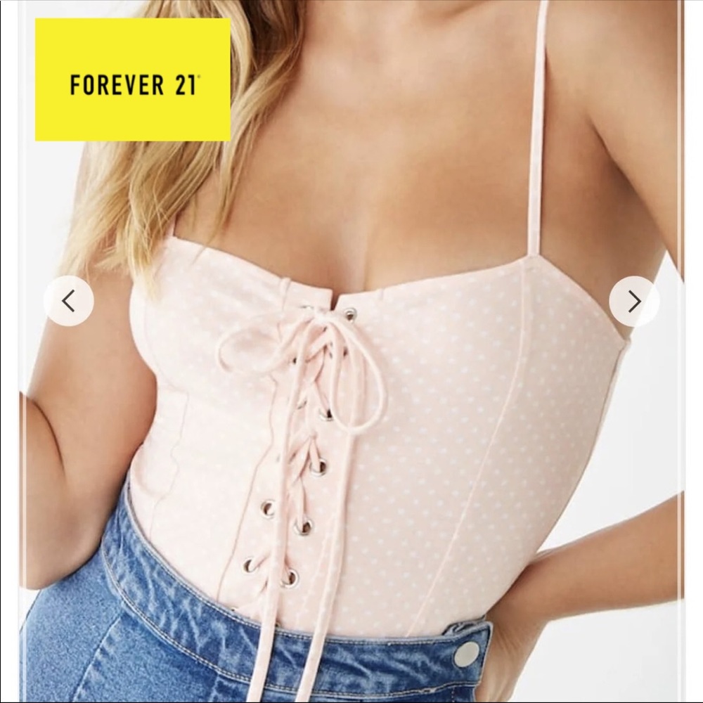 NWT FOREVER21 Pink&White Polka Dot Corset Bodysuit